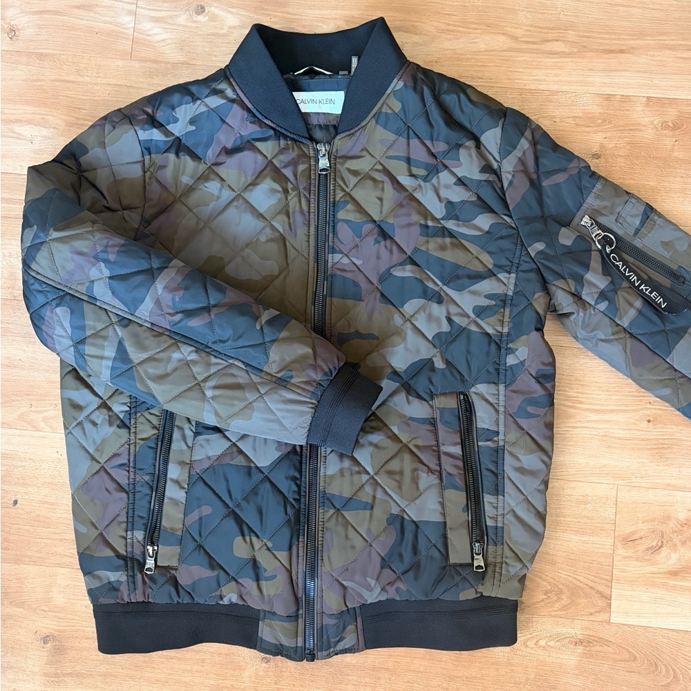 Calvin Klein Men's Quilted Camo Bomber Jacket - Green/Black